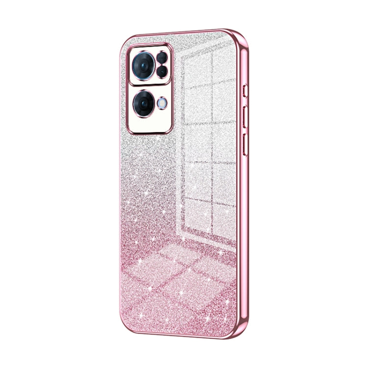 For OPPO Reno7 Pro Gradient Glitter Powder Electroplated Phone Case(Pink) by buy2fix
