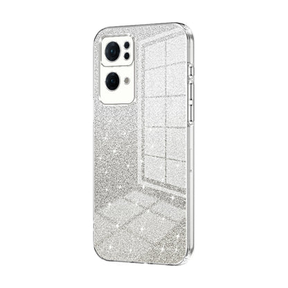 For OPPO Reno7 Pro Gradient Glitter Powder Electroplated Phone Case(Transparent) by buy2fix