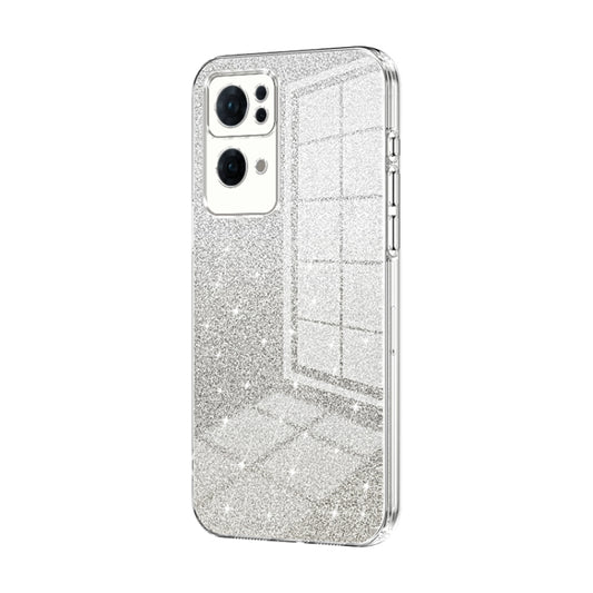 For OPPO Reno7 Pro Gradient Glitter Powder Electroplated Phone Case(Transparent) by buy2fix