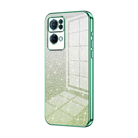 For OPPO Reno7 Pro Gradient Glitter Powder Electroplated Phone Case(Green) by buy2fix