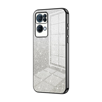 For OPPO Reno7 Pro Gradient Glitter Powder Electroplated Phone Case(Black) by buy2fix