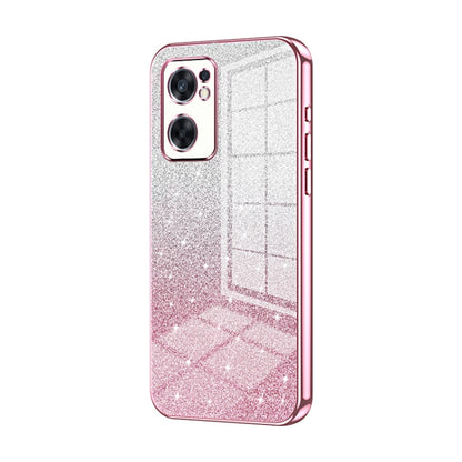 For OPPO Reno7 SE Gradient Glitter Powder Electroplated Phone Case(Pink) by buy2fix