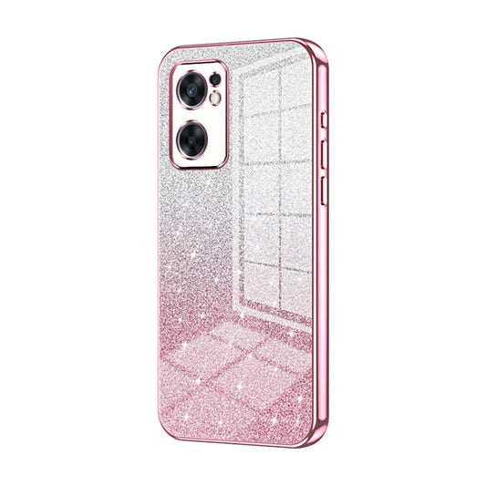 For OPPO Reno7 SE Gradient Glitter Powder Electroplated Phone Case(Pink) by buy2fix