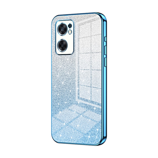 For OPPO Reno7 SE Gradient Glitter Powder Electroplated Phone Case(Blue) by buy2fix
