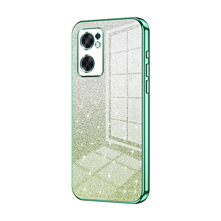 For OPPO Reno7 SE Gradient Glitter Powder Electroplated Phone Case(Green) by buy2fix