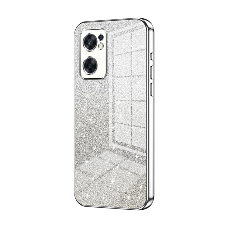 For OPPO Reno7 SE Gradient Glitter Powder Electroplated Phone Case(Silver) by buy2fix