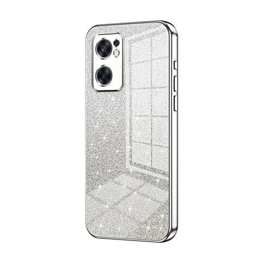 For OPPO Reno7 SE Gradient Glitter Powder Electroplated Phone Case(Silver) by buy2fix