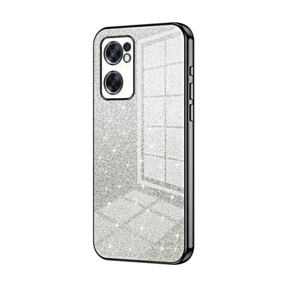 For OPPO Reno7 SE Gradient Glitter Powder Electroplated Phone Case(Black) by buy2fix