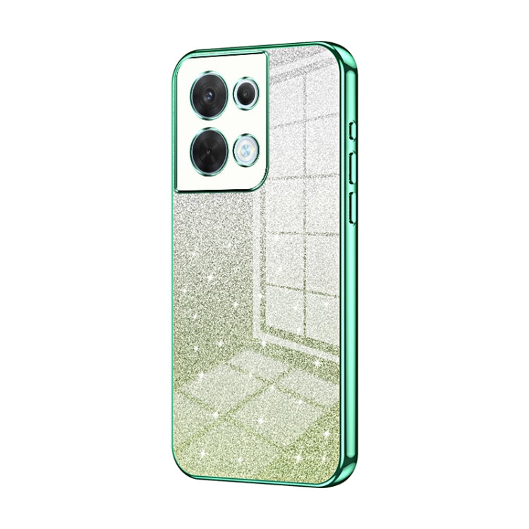 For OPPO Reno8 Gradient Glitter Powder Electroplated Phone Case(Green) by buy2fix