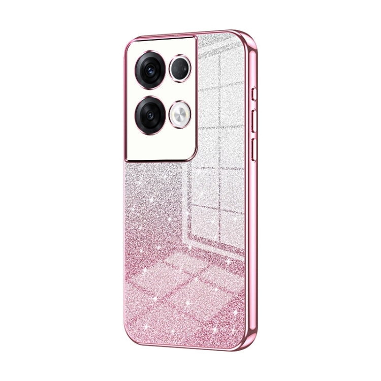 For OPPO Reno8 Pro+ Gradient Glitter Powder Electroplated Phone Case(Pink) by buy2fix