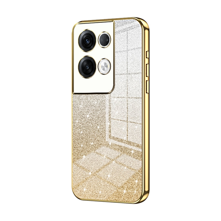 For OPPO Reno8 Pro+ Gradient Glitter Powder Electroplated Phone Case(Gold) by buy2fix