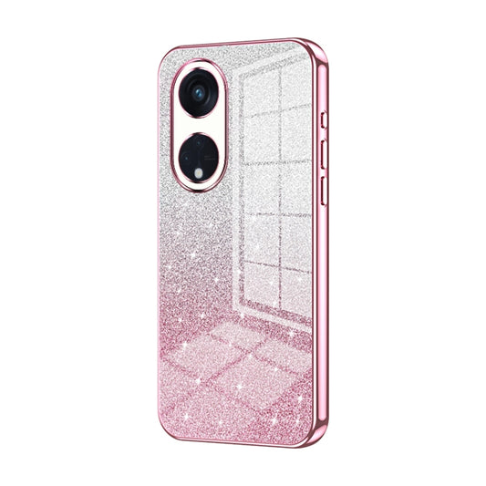 For OPPO Reno8 T 5G Gradient Glitter Powder Electroplated Phone Case(Pink) by buy2fix