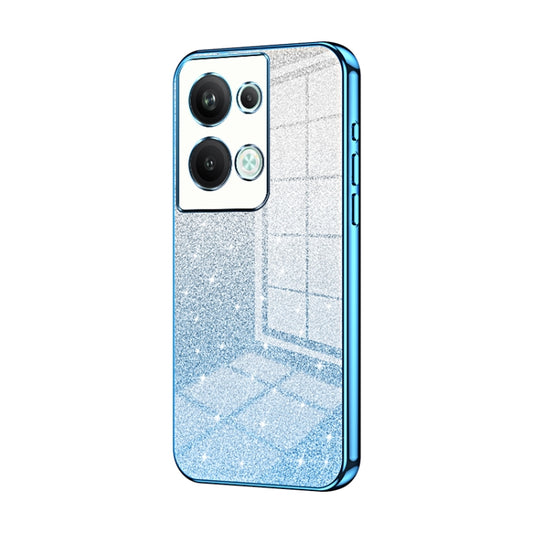 For OPPO Reno9 Pro+ Gradient Glitter Powder Electroplated Phone Case(Blue) by buy2fix