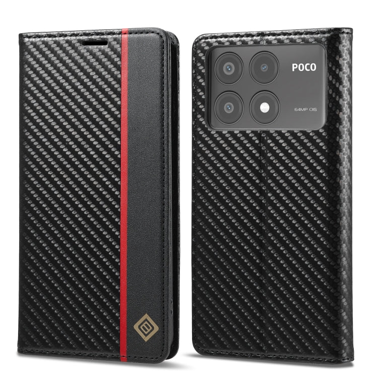 For Xiaomi Poco X6 Pro 5G LC.IMEEKE Carbon Fiber Texture Flip Leather Phone Case(Vertical Black) by LC.IMEEKE