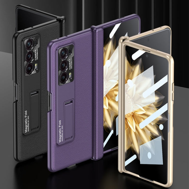 For Honor Magic V2 GKK Integrated Magnetic Hinge Flip Leather Phone Case with Holder(Carbon Fibre) - Honor Cases by GKK | Online Shopping UK | buy2fix