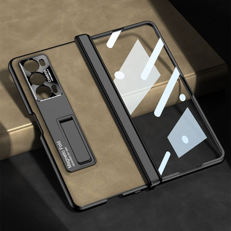 For Honor Magic V2 GKK Integrated Frosted Fold Hinge Leather Phone Case with Holder(Grey) - Honor Cases by GKK | Online Shopping UK | buy2fix