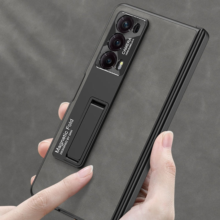 For Honor Magic V2 GKK Integrated Frosted Fold Hinge Leather Phone Case with Holder(Grey) - Honor Cases by GKK | Online Shopping UK | buy2fix