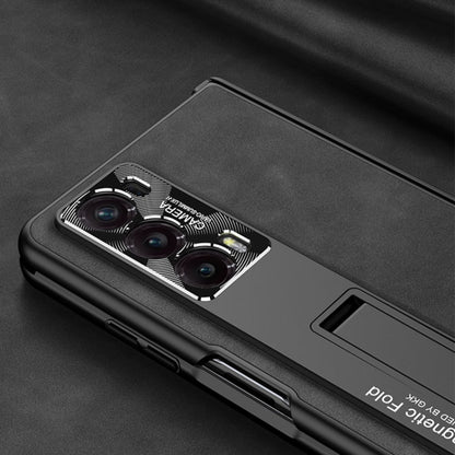 For Honor Magic V2 GKK Integrated Frosted Fold Hinge Leather Phone Case with Holder(Grey) - Honor Cases by GKK | Online Shopping UK | buy2fix