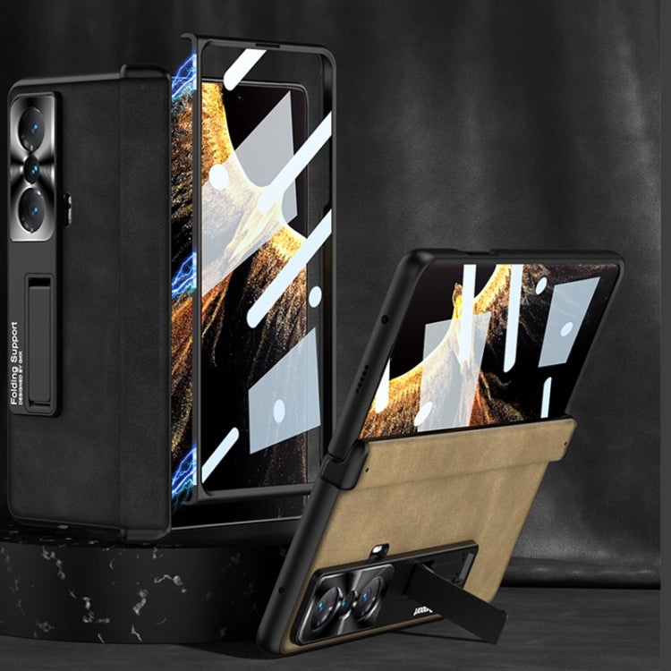 For Honor Magic VS GKK Integrated Frosted Fold Hinge Leather Phone Case with Holder(Brown) - Honor Cases by GKK | Online Shopping UK | buy2fix
