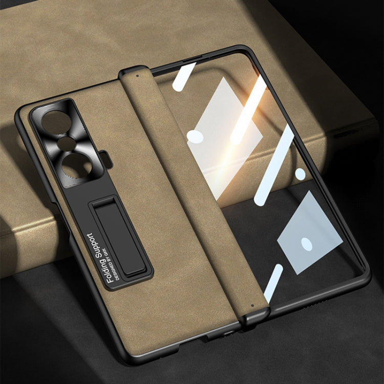 For Honor Magic VS GKK Integrated Frosted Fold Hinge Leather Phone Case with Holder(Brown) - Honor Cases by GKK | Online Shopping UK | buy2fix