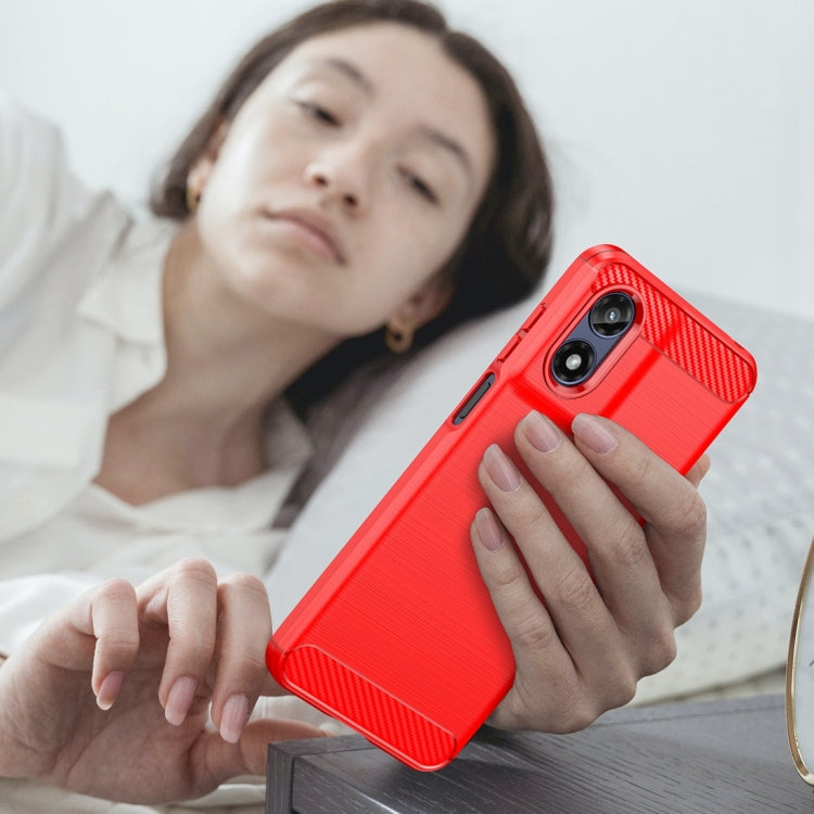For Motorola Moto G Play 2024 Carbon Fiber Brushed Texture TPU Phone Case(Red) by buy2fix