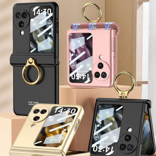 For OPPO Find N3 Flip GKK Integrated Magnetic Hinged Flip Case with Ring Holder(Black) - OPPO Cases by GKK | Online Shopping UK | buy2fix