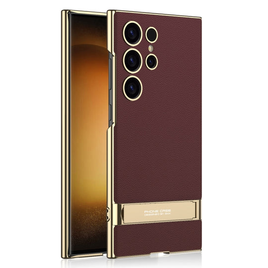 For Samsung Galaxy S24 Ultra 5G GKK Triumph Ultra-Thin Plain Leather Phone Case with Holder(Brown)