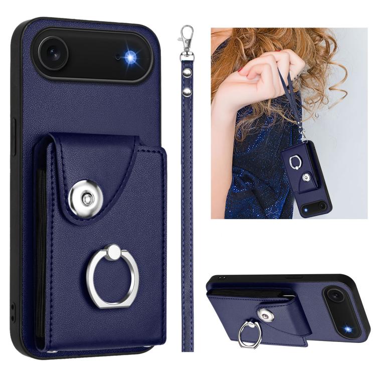 For iPhone Air Organ Card Bag Ring Holder PU Phone Case with Lanyard(Blue) - iPhone Air Cases by buy2fix | Online Shopping UK | buy2fix
