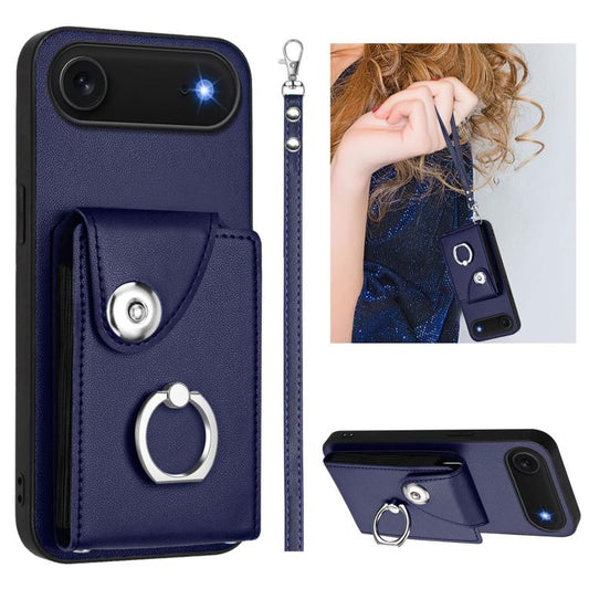 For iPhone Air Organ Card Bag Ring Holder PU Phone Case with Lanyard(Blue) - iPhone Air Cases by buy2fix | Online Shopping UK | buy2fix