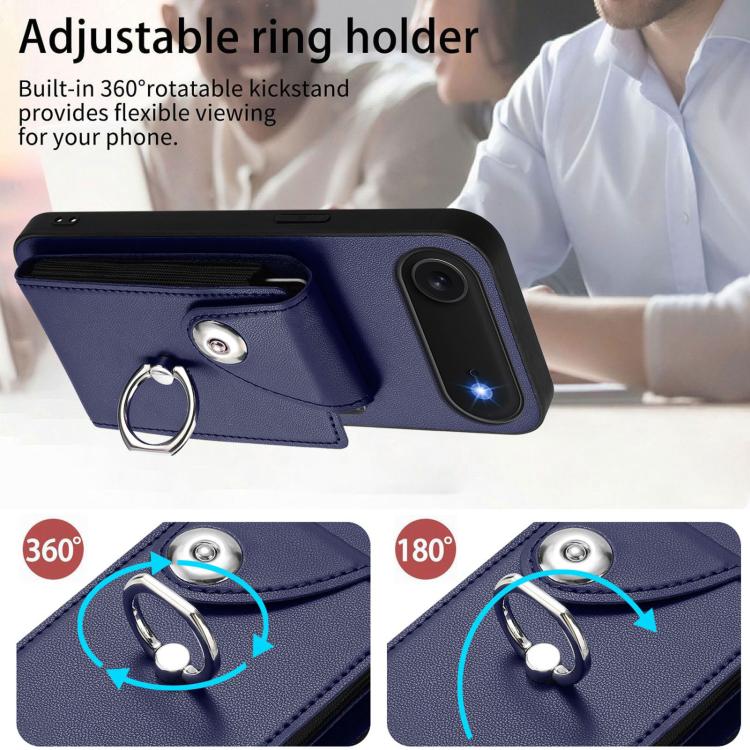 For iPhone Air Organ Card Bag Ring Holder PU Phone Case with Lanyard(Blue) - iPhone Air Cases by buy2fix | Online Shopping UK | buy2fix