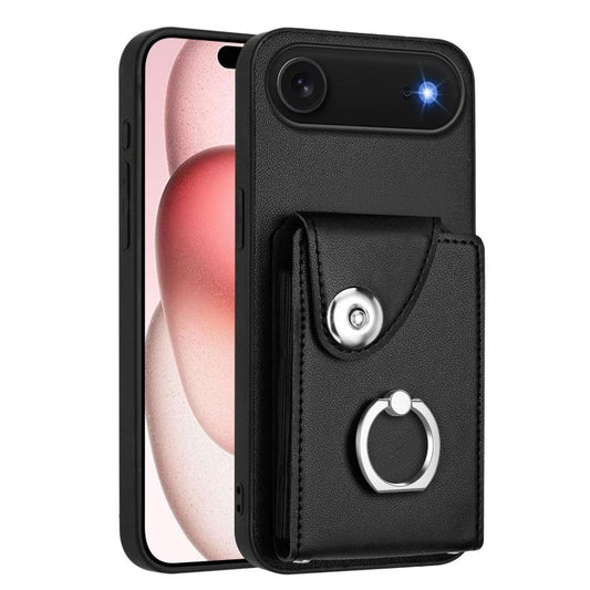 For iPhone Air Organ Card Bag Ring Holder PU Phone Case with Lanyard(Black) - iPhone Air Cases by buy2fix | Online Shopping UK | buy2fix