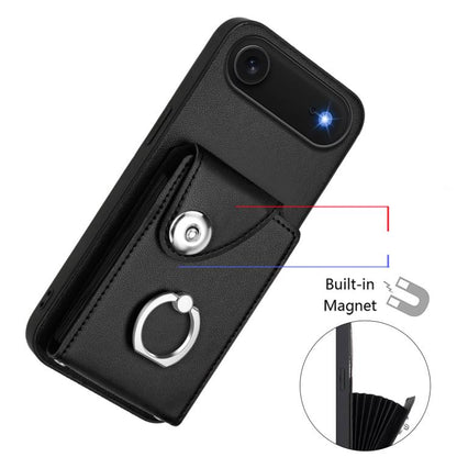 For iPhone Air Organ Card Bag Ring Holder PU Phone Case with Lanyard(Black) - iPhone Air Cases by buy2fix | Online Shopping UK | buy2fix
