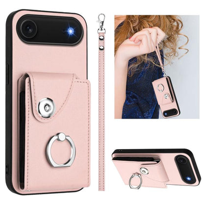 For iPhone Air Organ Card Bag Ring Holder PU Phone Case with Lanyard(Pink) - iPhone Air Cases by buy2fix | Online Shopping UK | buy2fix