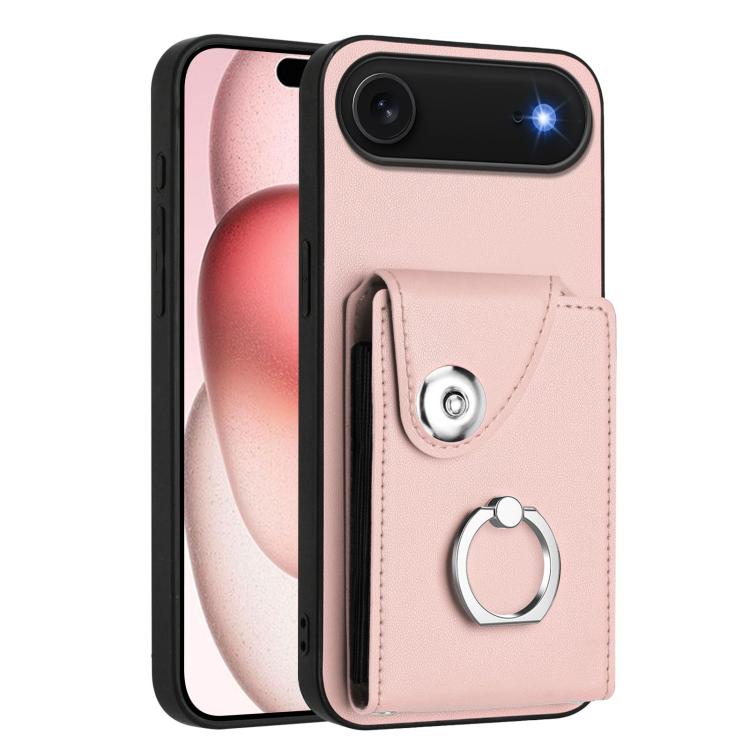 For iPhone Air Organ Card Bag Ring Holder PU Phone Case with Lanyard(Pink) - iPhone Air Cases by buy2fix | Online Shopping UK | buy2fix
