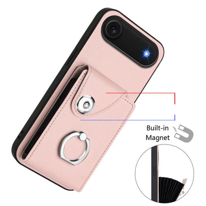 For iPhone Air Organ Card Bag Ring Holder PU Phone Case with Lanyard(Pink) - iPhone Air Cases by buy2fix | Online Shopping UK | buy2fix