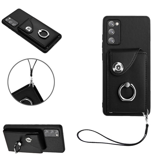 For Samsung Galaxy S20 FE Organ Card Bag Ring Holder PU Phone Case with Lanyard(Black) by buy2fix