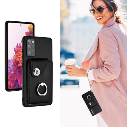 For Samsung Galaxy S20 FE Organ Card Bag Ring Holder PU Phone Case with Lanyard(Black) by buy2fix