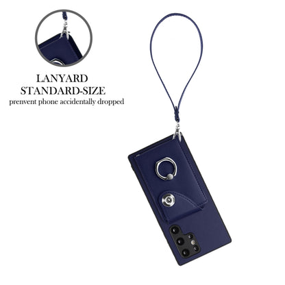 For Samsung Galaxy S22 Ultra 5G Organ Card Bag Ring Holder PU Phone Case with Lanyard(Blue) by buy2fix