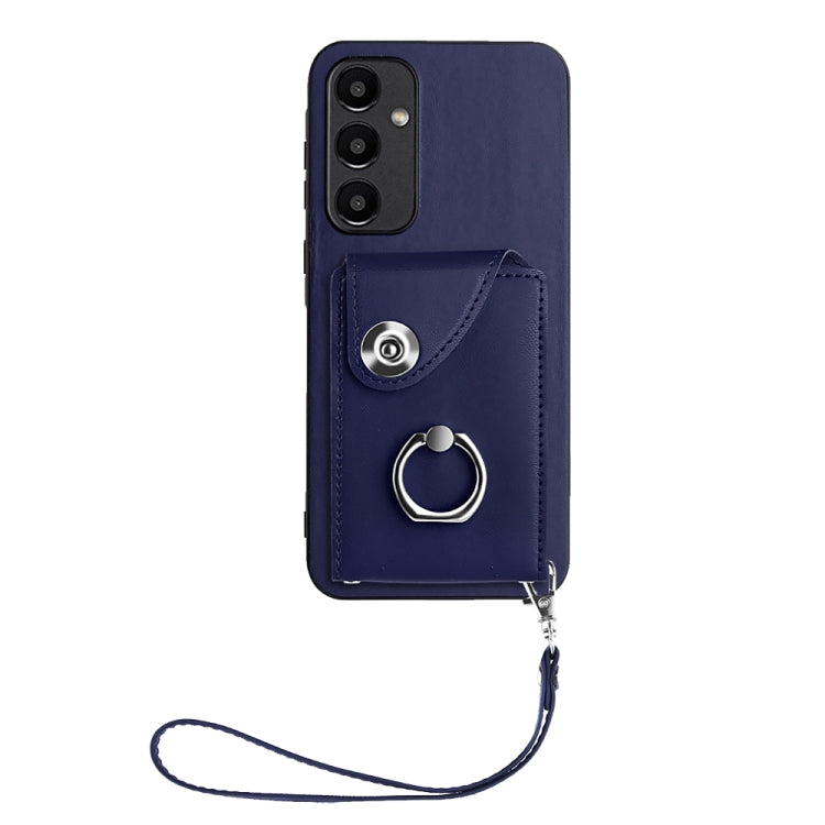 For Samsung Galaxy A55 Organ Card Bag Ring Holder PU Phone Case with Lanyard(Blue) by buy2fix