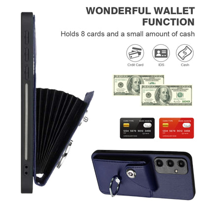 For Samsung Galaxy A55 Organ Card Bag Ring Holder PU Phone Case with Lanyard(Blue) by buy2fix