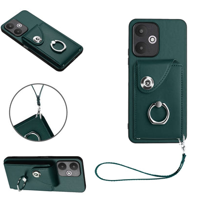 For Xiaomi Redmi 13C 5G / Redmi 13R Organ Card Bag Ring Holder PU Phone Case with Lanyard(Green) by buy2fix