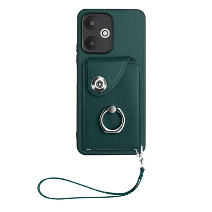 For Xiaomi Redmi 13C 5G / Redmi 13R Organ Card Bag Ring Holder PU Phone Case with Lanyard(Green) by buy2fix