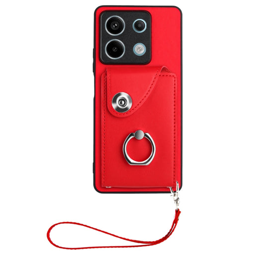 For Xiaomi Redmi Note 13 5G Global Organ Card Bag Ring Holder PU Phone Case with Lanyard(Red) - Xiaomi Cases by buy2fix | Online Shopping UK | buy2fix