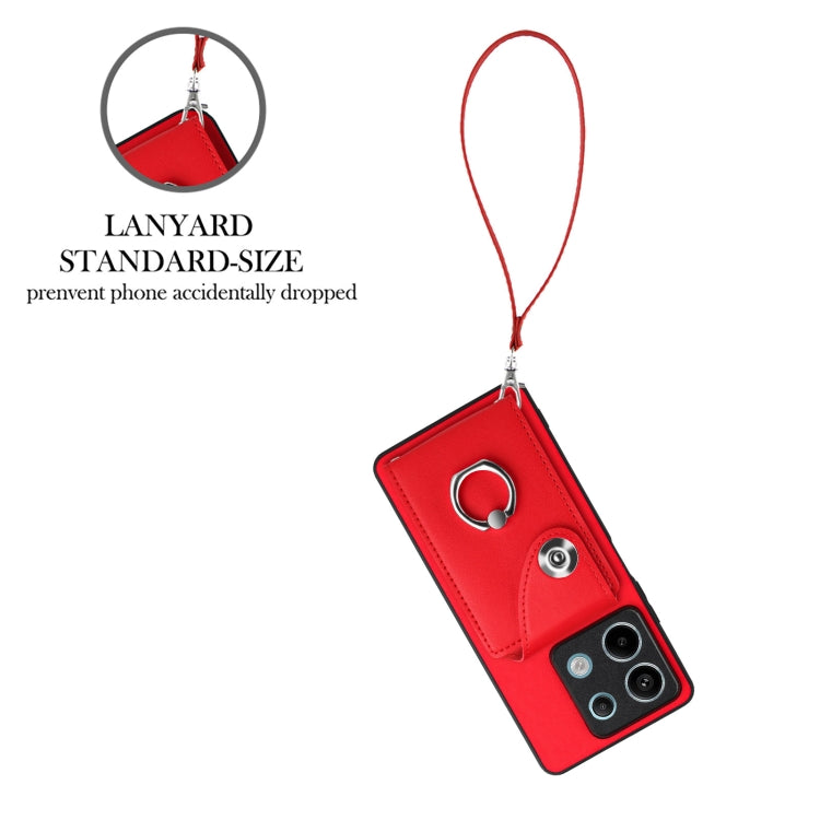 For Xiaomi Redmi Note 13 5G Global Organ Card Bag Ring Holder PU Phone Case with Lanyard(Red) - Xiaomi Cases by buy2fix | Online Shopping UK | buy2fix