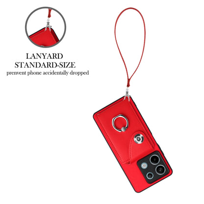 For Xiaomi Redmi Note 13 5G Global Organ Card Bag Ring Holder PU Phone Case with Lanyard(Red) - Xiaomi Cases by buy2fix | Online Shopping UK | buy2fix