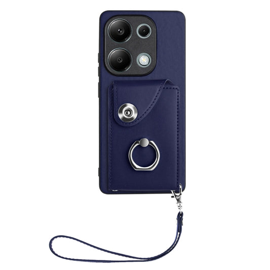 For Xiaomi Redmi Note 13 Pro 4G Global Organ Card Bag Ring Holder PU Phone Case with Lanyard(Blue) - Xiaomi Cases by buy2fix | Online Shopping UK | buy2fix