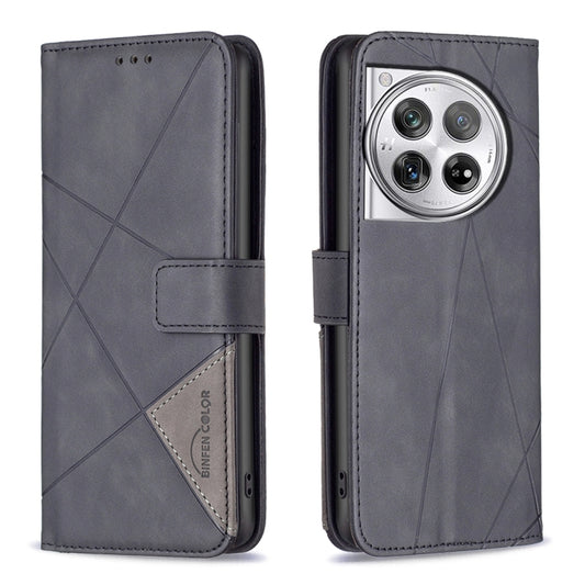 For OnePlus 12 5G BF05 Magnetic Buckle Rhombus Texture Leather Phone Case(Black) - OnePlus Cases by buy2fix | Online Shopping UK | buy2fix