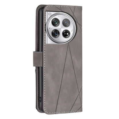 For OnePlus 12 5G BF05 Magnetic Buckle Rhombus Texture Leather Phone Case(Grey) - OnePlus Cases by buy2fix | Online Shopping UK | buy2fix
