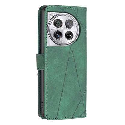 For OnePlus 12 5G BF05 Magnetic Buckle Rhombus Texture Leather Phone Case(Green) - OnePlus Cases by buy2fix | Online Shopping UK | buy2fix