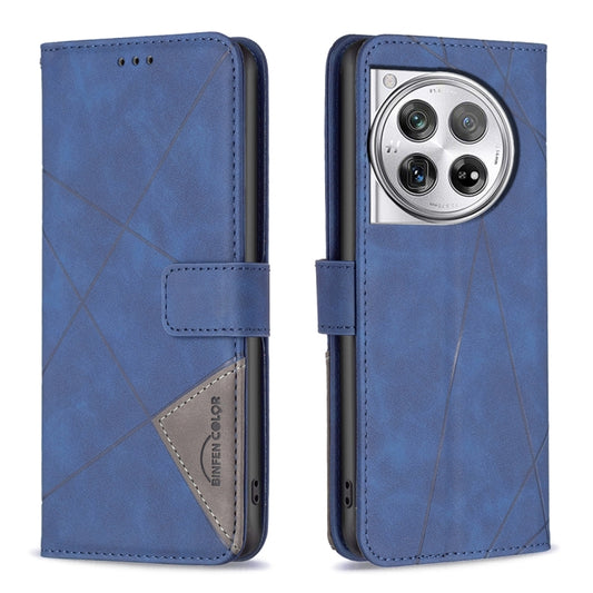 For OnePlus 12 5G BF05 Magnetic Buckle Rhombus Texture Leather Phone Case(Blue) - OnePlus Cases by buy2fix | Online Shopping UK | buy2fix